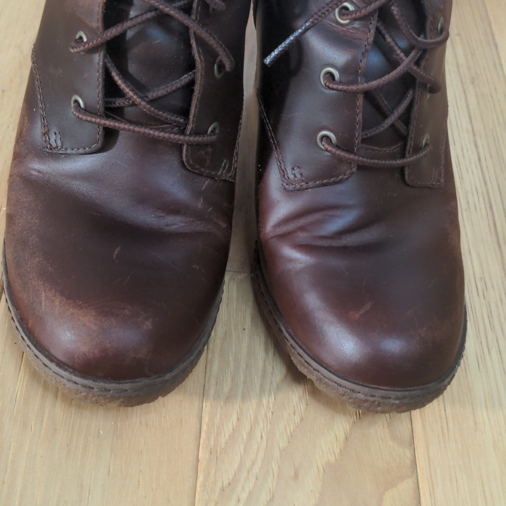 Timberland Burgandy Glancy Lace-up Leather Factory Distressed Boots 7.5 - Picture 11 of 11